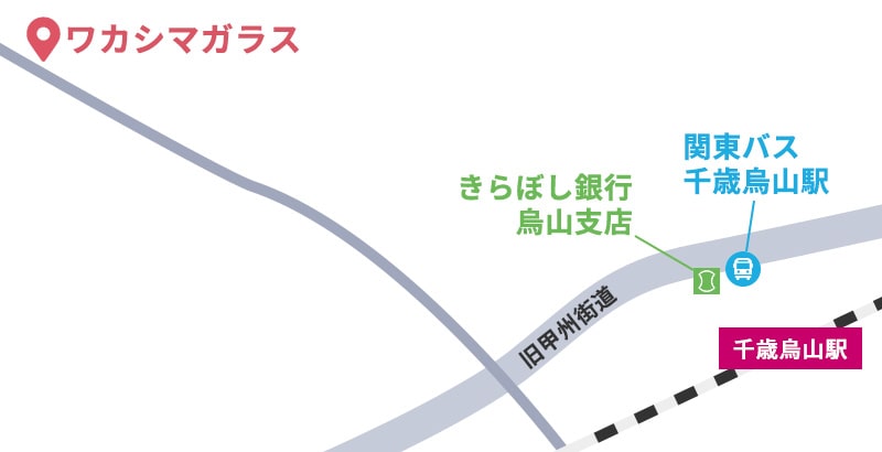 千歳烏⼭駅からワカシマガラスまでの地図